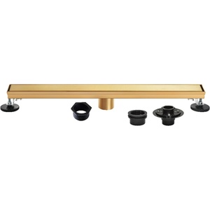 image:imageKingston Brass BSFK3227 Watercourse 32 Stainless Steel Linear Shower Drain with Reversible Tile Insert and Flat Grate Drain with Base Flange and Hair Strainer Brushed Brass