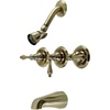 image:imageKingston Brass KB238AL Tub and Shower Faucet with 3Lever Handles Satin Nickel5Inch Spout ReachAntique Brass