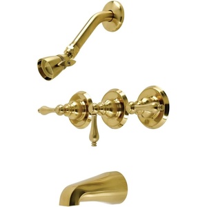 image:imageKingston Brass KB238AL Tub and Shower Faucet with 3Lever Handles Satin Nickel5Inch Spout ReachBrushed Brass