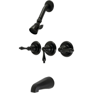 image:imageKingston Brass KB238AL Tub and Shower Faucet with 3Lever Handles Satin Nickel5Inch Spout ReachMatte Black