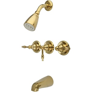 image:imageKingston Brass KB238KL Tub and Shower Faucet with Three Lever Handle Brushed Nickel5Inch Spout ReachPolished Brass