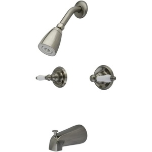 image:imageKingston Brass KB241PL Twin Handle Tub and Shower Faucet with Decor Lever Handle Polished Chrome 5Inch Spout ReachBrushed Nickel