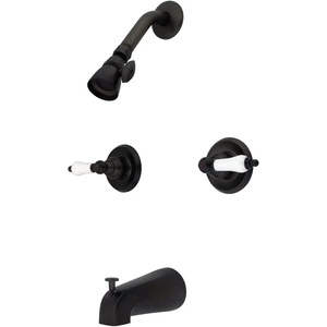 image:imageKingston Brass KB241PL Twin Handle Tub and Shower Faucet with Decor Lever Handle Polished Chrome 5Inch Spout ReachOil Rubbed Bronze