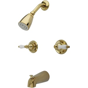 image:imageKingston Brass KB241PL Twin Handle Tub and Shower Faucet with Decor Lever Handle Polished Chrome 5Inch Spout ReachPolished Brass