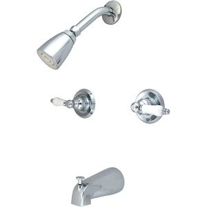 image:imageKingston Brass KB241PL Twin Handle Tub and Shower Faucet with Decor Lever Handle Polished Chrome 5Inch Spout ReachPolished Chrome