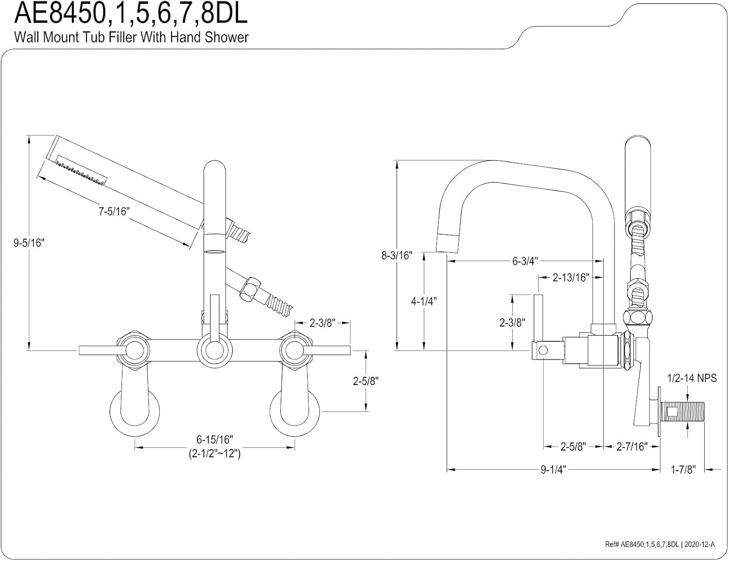 image:imageAqua Vintage AE8450DL Concord Wall Mount Clawfoot Tub Faucet Matte BlackBrushed Nickel