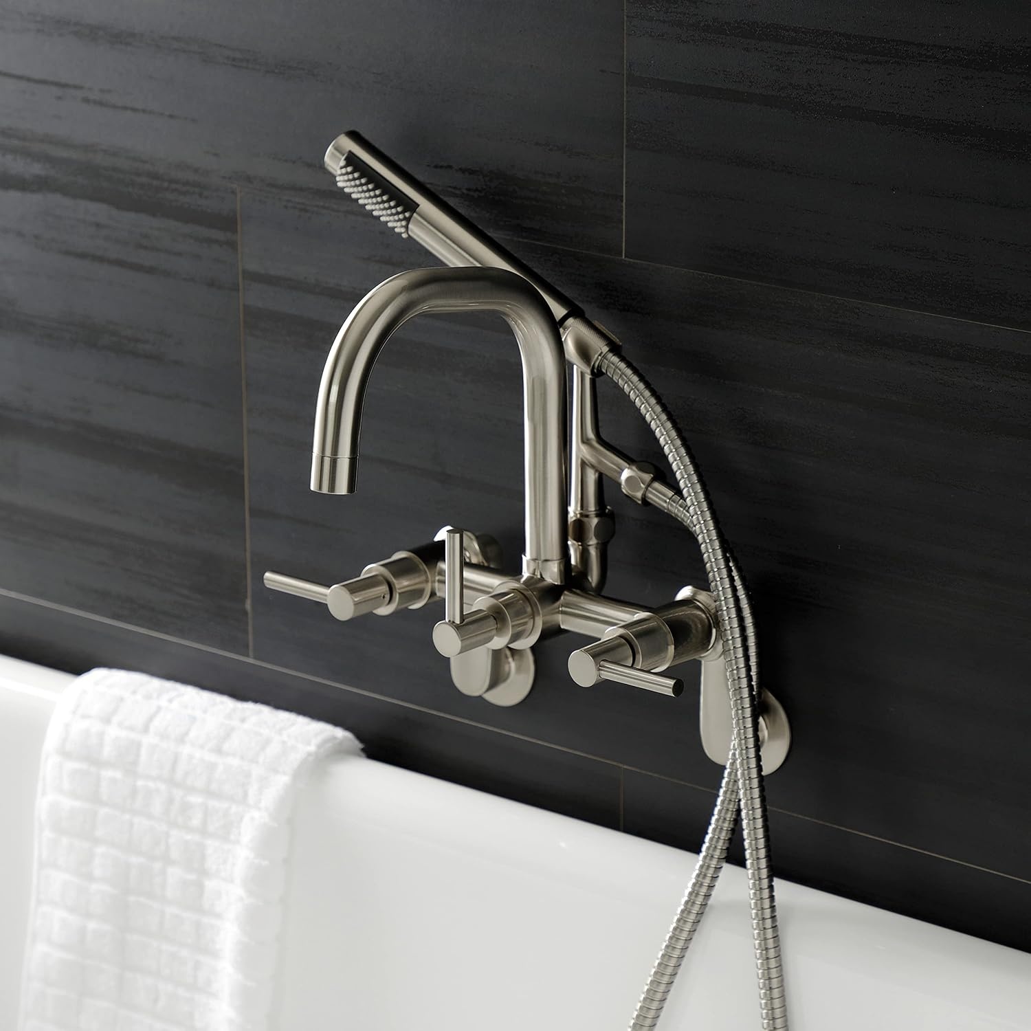 image:imageAqua Vintage AE8450DL Concord Wall Mount Clawfoot Tub Faucet Matte BlackBrushed Nickel