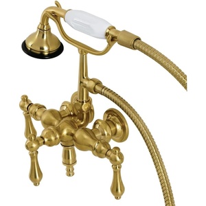 image:imageKingston Brass AE19T7 Aqua Vintage 338 Inch Wall Mount Tub Faucet with Hand Shower Brushed BrassBrushed Brass