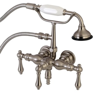 image:imageKingston Brass AE19T7 Aqua Vintage 338 Inch Wall Mount Tub Faucet with Hand Shower Brushed BrassBrushed Nickel