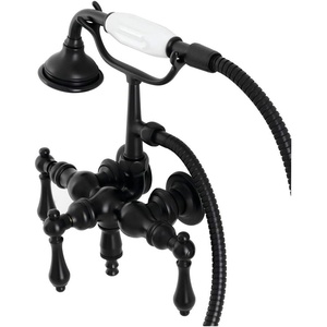 image:imageKingston Brass AE19T7 Aqua Vintage 338 Inch Wall Mount Tub Faucet with Hand Shower Brushed BrassMatte Black