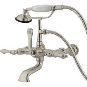 image:imageKingston Brass CC542T1 Vintage 7Inch Spread Wall Mount Leg Tub Filler with Hand Shower Metal Lever Handle Polished ChromeBrushed Nickel
