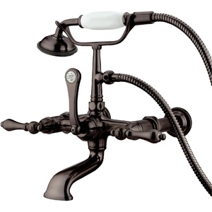 image:imageKingston Brass CC542T1 Vintage 7Inch Spread Wall Mount Leg Tub Filler with Hand Shower Metal Lever Handle Polished ChromeOil Rubbed Bronze