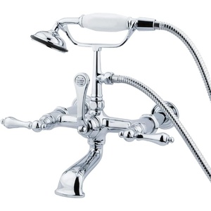 image:imageKingston Brass CC542T1 Vintage 7Inch Spread Wall Mount Leg Tub Filler with Hand Shower Metal Lever Handle Polished ChromePolished Chrome