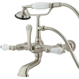 image:imageKingston Brass CC544T1 Vintage 7Inch Spread Wall Mount Leg Tub Filler with Hand Shower Porcelain Lever Handle Polished ChromeBrushed Nickel