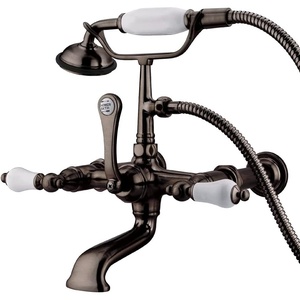 image:imageKingston Brass CC544T1 Vintage 7Inch Spread Wall Mount Leg Tub Filler with Hand Shower Porcelain Lever Handle Polished ChromeOil Rubbed Bronze
