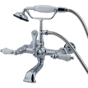 image:imageKingston Brass CC544T1 Vintage 7Inch Spread Wall Mount Leg Tub Filler with Hand Shower Porcelain Lever Handle Polished ChromePolished Chrome