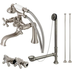 image:imageKingston Brass CCK225AB Vintage Wall Mount Clawfoot Tub Faucet Package with Supply Line Antique BrassBrushed Nickel