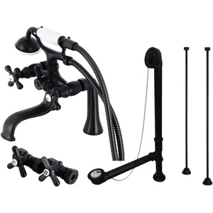 image:imageKingston Brass CCK225AB Vintage Wall Mount Clawfoot Tub Faucet Package with Supply Line Antique BrassMatte Black