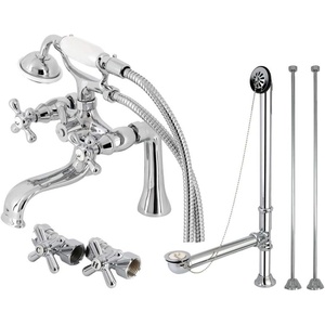 image:imageKingston Brass CCK225AB Vintage Wall Mount Clawfoot Tub Faucet Package with Supply Line Antique BrassPolished Chrome