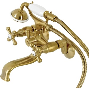 image:imageKingston Brass KS225SB Kingston Wall Mount Clawfoot Tub Faucet with Hand Shower Brushed Brass