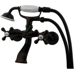 image:imageKingston Brass KS265SB Tub Wall Mount Clawfoot Tub Faucet with Hand Shower Brushed BrassOil Rubbed Bronze