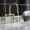 image:imageKingston Brass KS2173KL Whitaker Industrial Style Bridge Bathroom Faucet with PopUp Drain Antique BrassBrushed Brass