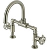 image:imageKingston Brass KS2177RKX Webb TwoHandle 2Hole Deck Mount Bridge Bathroom Faucet with Knurled Handle and Push PopUp Drain in Brushed BrassBrushed Nickel