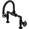 image:imageKingston Brass KS2177RKX Webb TwoHandle 2Hole Deck Mount Bridge Bathroom Faucet with Knurled Handle and Push PopUp Drain in Brushed BrassMatte Black