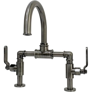 image:imageKingston Brass KS2173KL Whitaker Industrial Style Bridge Bathroom Faucet with PopUp Drain Antique BrassBlack Stainless
