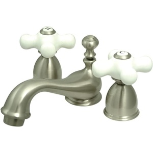 image:imageKingston Brass KS3951PX Restoration Mini Widespread Lavatory Faucet with Porcelain Cross Handle Polished Chrome4Inch Adjustable CenterBrushed Nickel