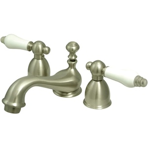 image:imageKingston Brass KS3955PL Restoration Mini Widespread Lavatory Faucet with Porcelain Lever Handle Oil Rubbed BronzeBrushed Nickel
