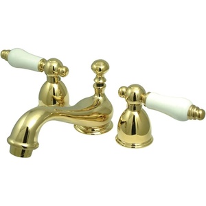 image:imageKingston Brass KS3955PL Restoration Mini Widespread Lavatory Faucet with Porcelain Lever Handle Oil Rubbed BronzePolished Brass