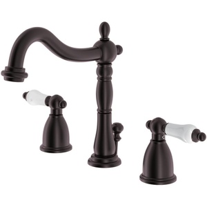 image:imageKingston Brass KB1971PL Heritage Widespread Lavatory Faucet with Porcelain Lever Handle Polished Chrome8Inch Adjustable CenterOil Rubbed Bronze