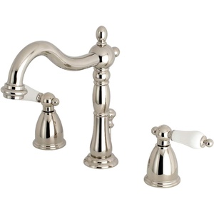 image:imageKingston Brass KB1971PL Heritage Widespread Lavatory Faucet with Porcelain Lever Handle Polished Chrome8Inch Adjustable CenterPolished Nickel