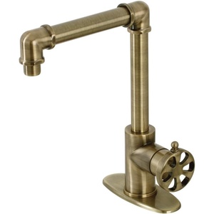 image:imageKingston Brass KSD144RXAB SingleHandle 1Hole Deck Mount Bathroom Faucet with Push PopUp in Antique BrassAntique Brass