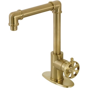 image:imageKingston Brass KSD144RXAB SingleHandle 1Hole Deck Mount Bathroom Faucet with Push PopUp in Antique BrassBrushed Brass