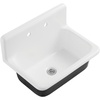 image:imageKingston Brass Petra Galley KGCKWS3020108 Cast Iron Single Bowl Wall Mount Kitchen Sink with 2Hole Drain and Strainer WhiteBrushed NickelWhitePolished Chrome