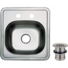 image:imageGourmetier Studio KGKTS15158 15 Stainless Steel SelfRimming Single Bowl DropIn Bar Prep Sink with 2Hole Drain and Strainer Stainless SteelBrushed Nickel