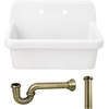 image:imageKingston Brass Doriteal KGPKWS3019183 30 Ceramic Single Bowl Wall Mount Kitchen Sink with Strainer WhiteAntique BrassWhiteAntique Brass