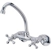 image:imageKingston Brass KS214M High Arch Spout for Wall Mount Kitchen Faucet with Metal Cross Handle Polished Chrome658 inch spout reach