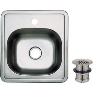 image:imageGourmetier Studio KGKTS151518 15 Stainless Steel SelfRimming Single Bowl DropIn Bar Prep Sink with 1Hole Drain and Strainer Stainless SteelBrushed Nickel