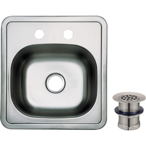 image:imageGourmetier Studio KGKTS15158 15 Stainless Steel SelfRimming Single Bowl DropIn Bar Prep Sink with 2Hole Drain and Strainer Stainless SteelBrushed Nickel