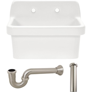 image:imageKingston Brass Doriteal KGPKWS2419178 24 Ceramic Single Bowl Wall Mount Kitchen Sink with Strainer WhiteBrushed NickelWhiteBrushed Nickel