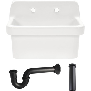 image:imageKingston Brass Doriteal KGPKWS2419178 24 Ceramic Single Bowl Wall Mount Kitchen Sink with Strainer WhiteBrushed NickelWhiteMatte Black