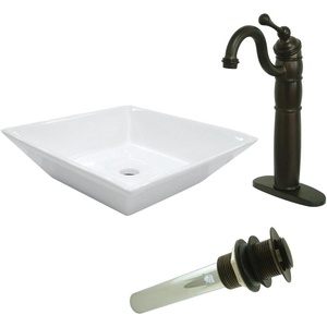 image:imageKingston Brass EV4256B1421 Vessel Sink With Heritage Sink Faucet and Drain Combo WhitePolished ChromeWhiteOil Rubbed Bronze