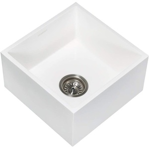 image:imageKingston Brass Gourmetier GKUSA15158 Arcticstone Solid Surface Undermount 15 Square Single Bowl Bar Sink with Drain Matte White