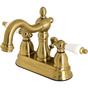image:imageKingston Brass KB1601PL Heritage 4Inch Centerset Lavatory Faucet with Porcelain Lever Handle Polished ChromeBrushed Brass