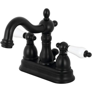 image:imageKingston Brass KB1601PL Heritage 4Inch Centerset Lavatory Faucet with Porcelain Lever Handle Polished ChromeMatte Black
