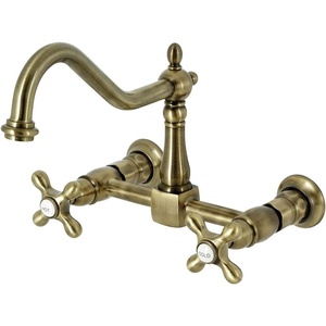 image:imageKingston Brass KS1240AX Heritage 8 in Center Kitchen Bridge Faucet 9716 in Spout Reach Matte BlackAntique Brass