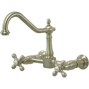 image:imageKingston Brass KS1240AX Heritage 8 in Center Kitchen Bridge Faucet 9716 in Spout Reach Matte BlackBrushed Nickel